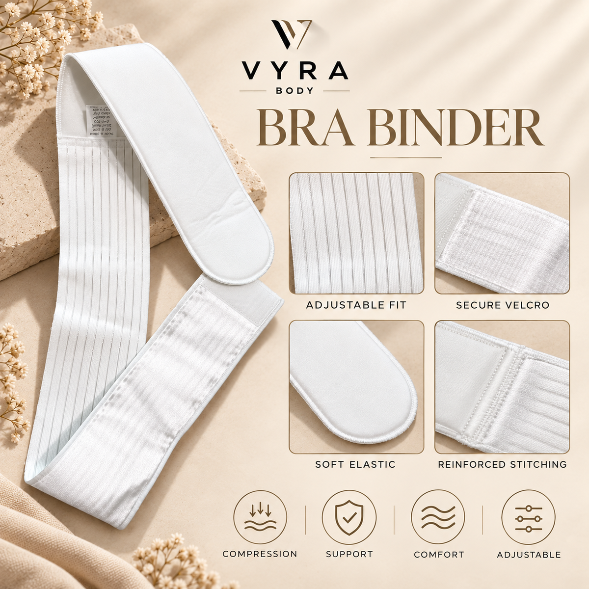 VYRA Chest Stabilizer Band — 3.5 inch band worn over a post-op bra