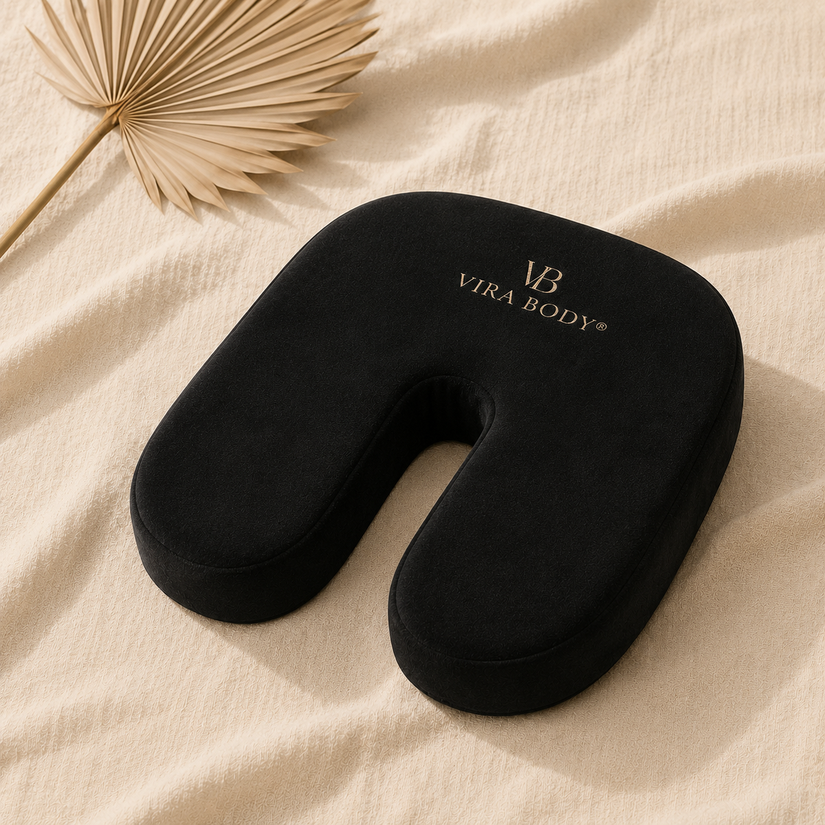 VYRA BBL Cushion — black memory foam recovery pillow with contour cutout